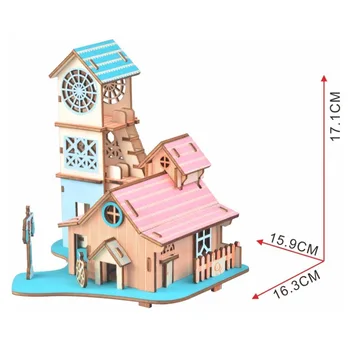 

Lulong 3D Wooden Puzzle 3D wood Jigsaw Puzzle Woodcraft Assembly Kit - Riverside Villa with 58pcs Parts