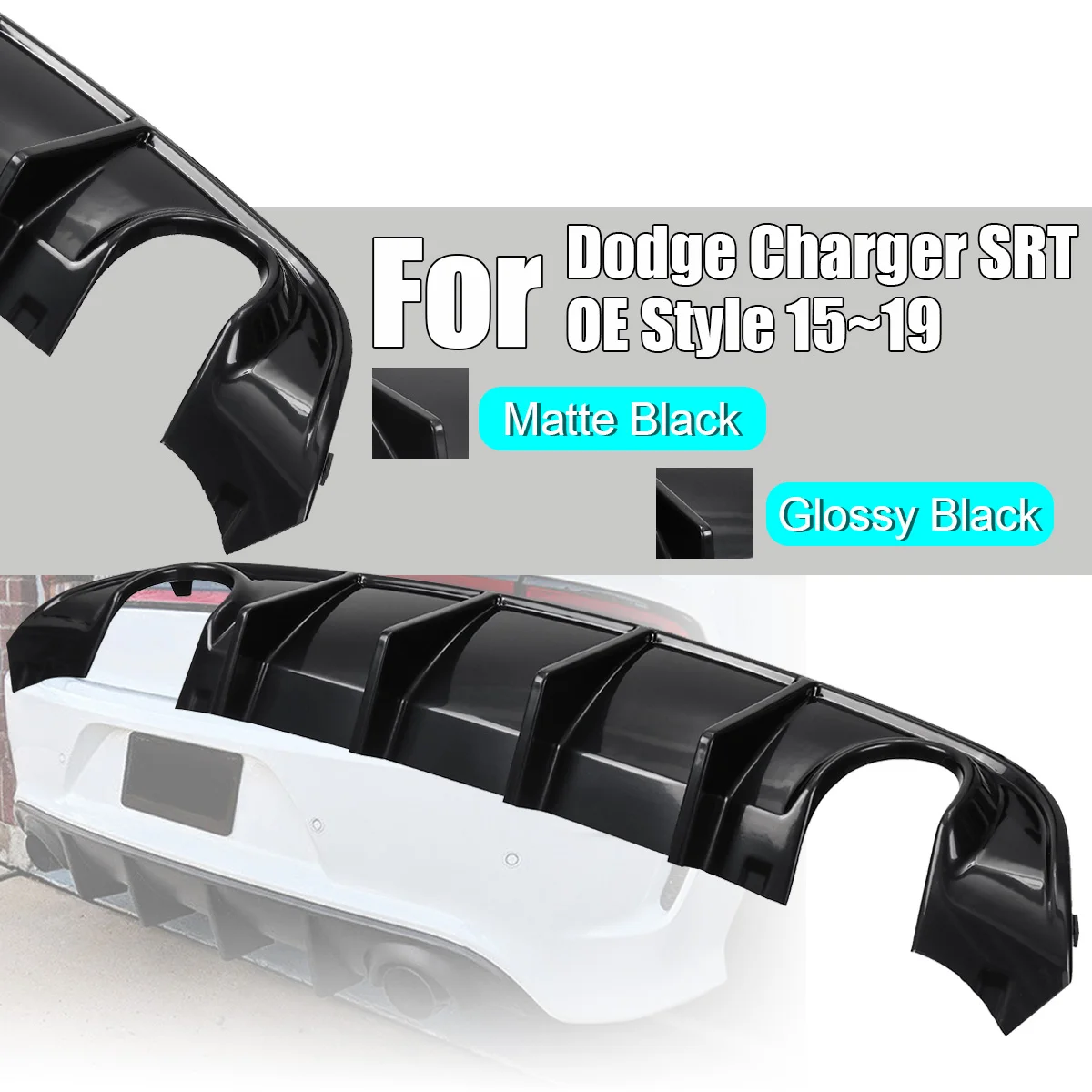 

ABS Rear Bumper Race Diffuser Lip Spoiler with Side Valance For Dodge Charger SRT OE Style 15~19 Exhaust Diffuser