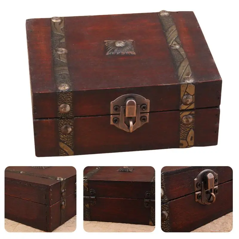 أنيق خمر قفل معدني الزخرفية حلية مجوهرات صندوق تخزين اليدوية الكلاسيكية خشبية الكنز صندوق تخزين من الألومنيوم المنظم