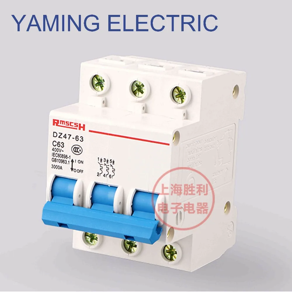 

P69 Miniature Circuit Breaker DZ47-63 400V 3P 6-63A 3 Pole Switch 50HZ MCB DIN Rail Mount Overload Circuit Breaker