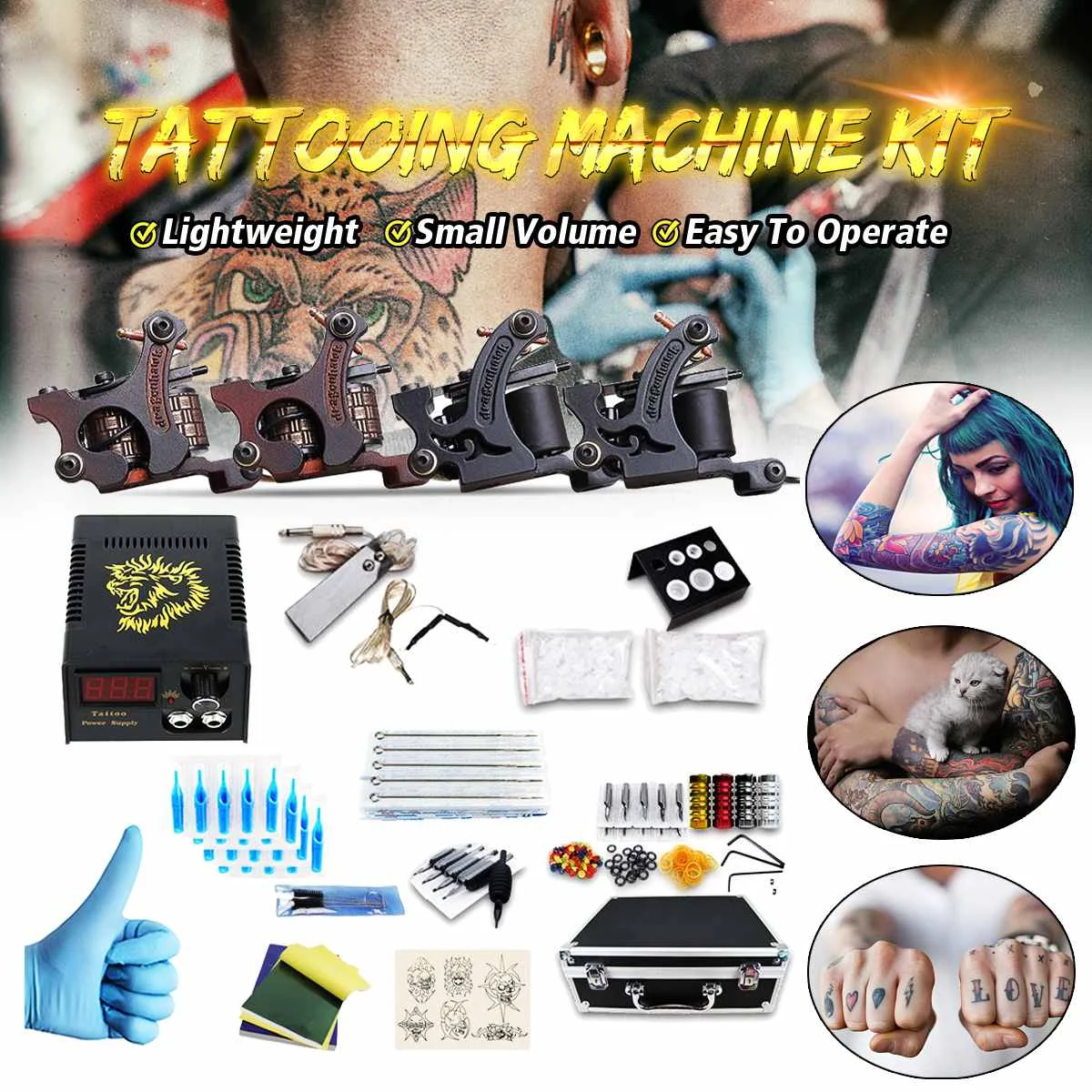 

Tattoo Tool Professional 4 Tattoo Machines 4 Colors Coil Set Tattoo Kit Machine with 110-220V Power Supply For Learner PX110018