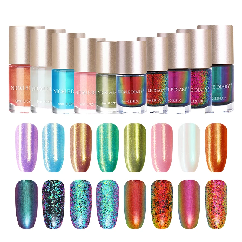 

NICOLE DIARY 9ml Holographic Nail Polish Translucent Jelly Chameleon Nail Lacquer Varnish Pearl Manicure Polish