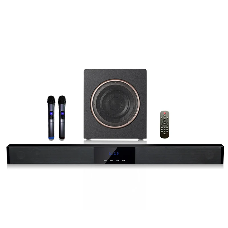 

WENGE 60W Remote TV Soundbar Speakers + Home Subwoofer Wireless Karaoke Microphone set Wall Mounted Home Theater Speakers