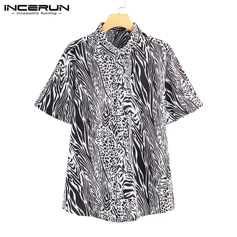 2019 مثير أزياء الرجال قمصان اللباس كم قصير التلبيب الياقة ليوبارد طباعة المحملة قمم الذكور Camisas قميص كبيرة 5XL الرجال الملابس 2019 مثير أزياء الرجال قمصان اللباس كم قصير التلبيب الياقة ليوبارد طباعة المحملة قمم الذكور Camisas قميص كبيرة 5XL الرجال الملابس