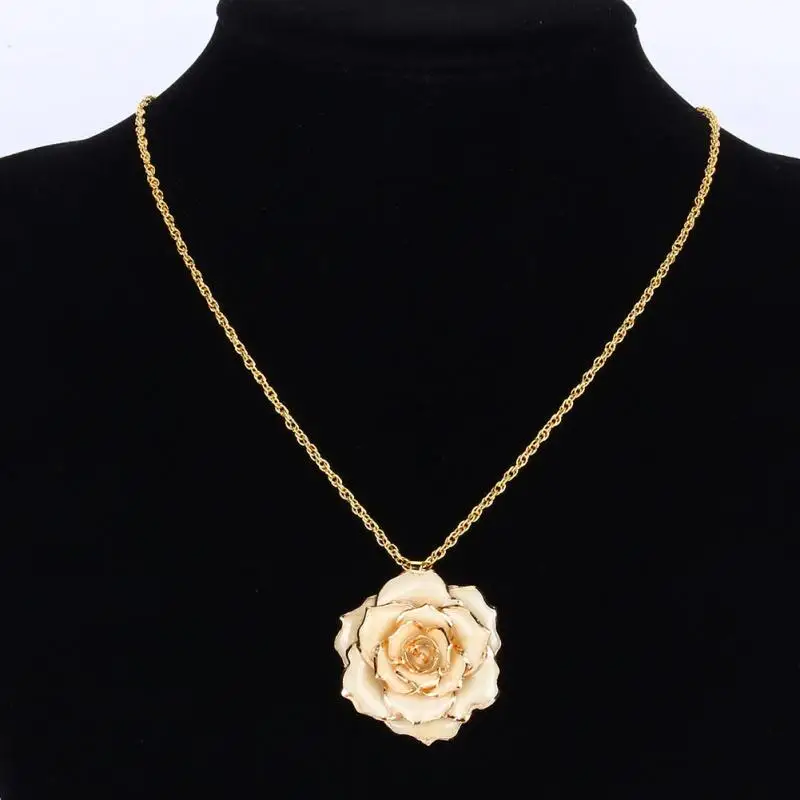 Trendy Women Golden Necklace Chain with 24k Gold Dipped Real Rose Shape ...