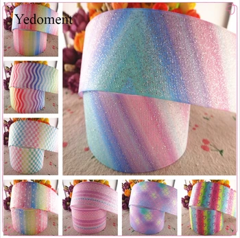 

1-1/2" 38mm 10 yards glitter silver rainbow printed grosgrain ribbons DIY hairbows ribbon handmade materials MD18021005