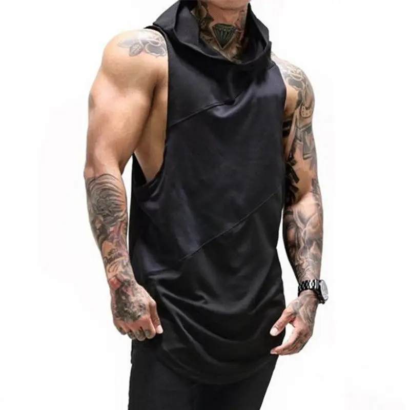 

Men Hoodie Running Vest Muscle Stringer Bodybuilding Gym Man's Tank Tops Hooded Fitness Workout T-Shirt Tee Sweatshirt Vests