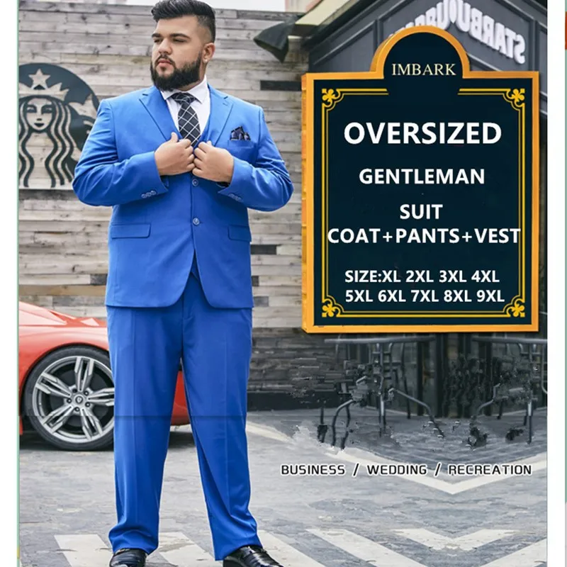 

Men Suit Business 3 Piece Mens Summer Thin Groom Wedding Suits Pants Vest Blue Formal Groomsman Set Plus Size 6XL 7XL 8XL 9XL