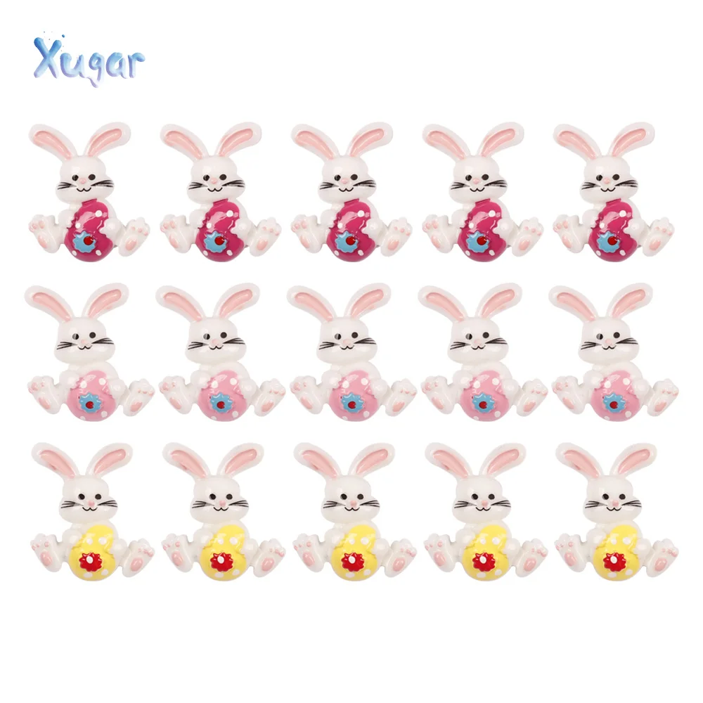 

10pcs 25*30mm Cute Easter Bunny Rabbit Resin Flat Back Cabochon for Art Supply Decoration Charm Craft DIY Hair Bows Accessories
