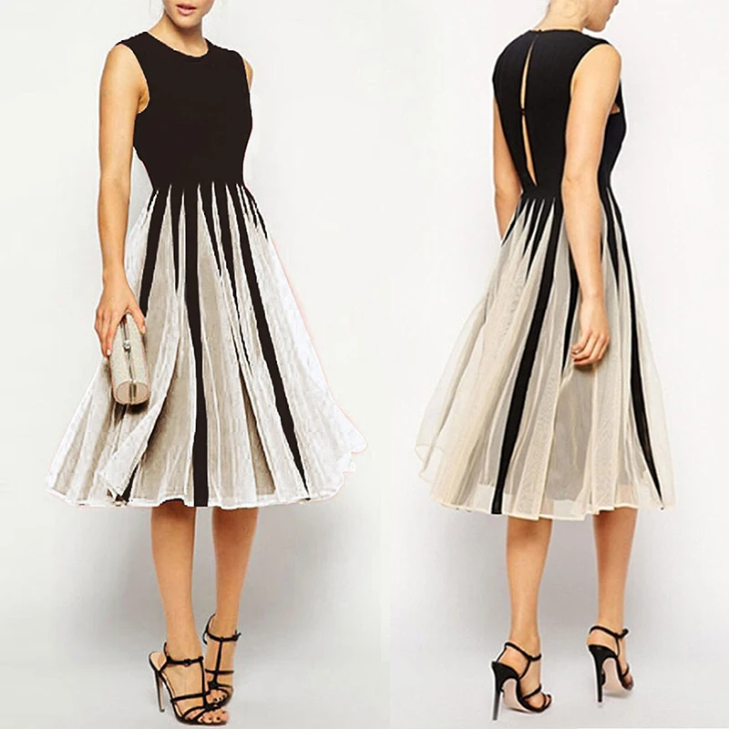 

Womens Chiffon Sleeveless Wiggle Midi Dress Summer Party Cocktail Prom Sundress