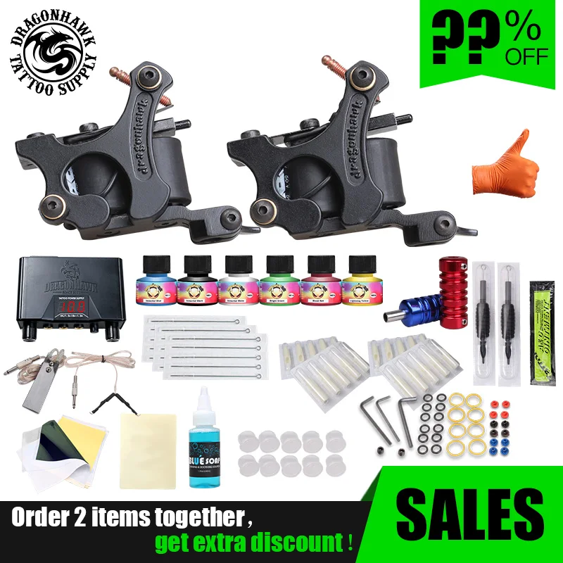 

Top Quality Tattoo Kit 2 Tattoo Machine Gun Immoral Tattoo Inks Tattoo Supply For Beginner