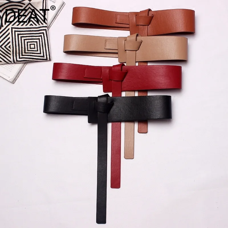

[DEAT] 2020 New Summer Solid Color Black PU Leather Knot Bandage Loose Long Irregular Belt Women Fashion Tide All-match JG11