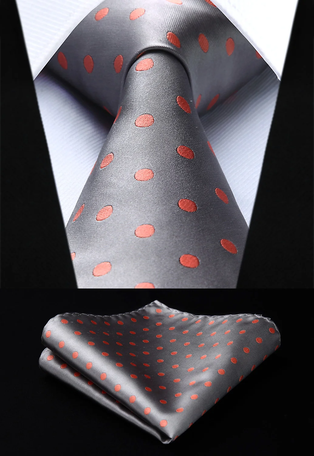 

New Gray Orange Polka Dot Mens Tie Woven Silk Necktie Hanky Set TD1002A18S Party Wedding Classic Fashion Pocket Square Tie