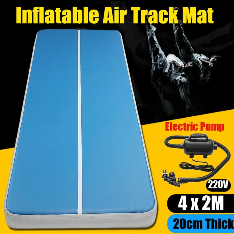 

4x2mx20cm Inflatable Gymnastics Air Track TumblingMat Household Air Track Floor Gym Trampoline Yoga Sports Taekwondo Mat w/Pump
