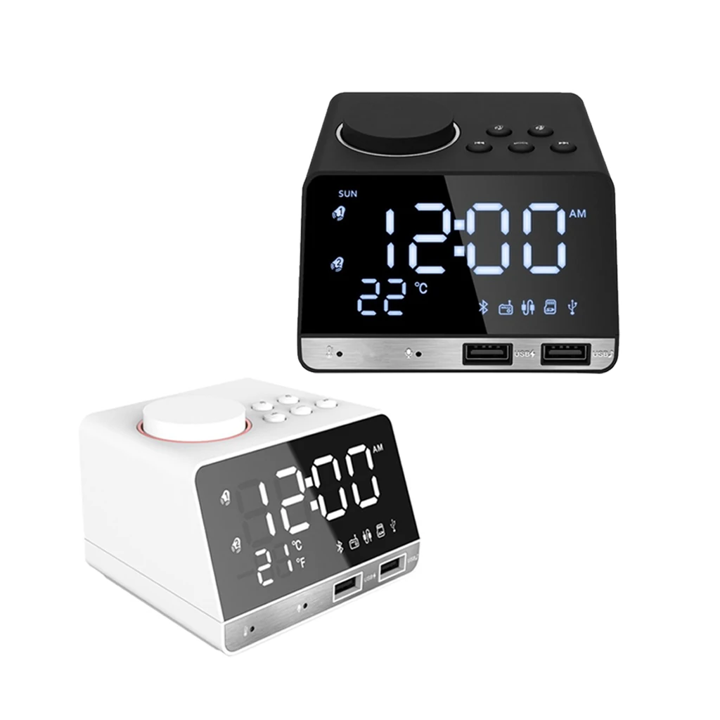 Bluetooth 4.2 Radio Alarm Clock Speaker With 2 USB Ports LED Digital