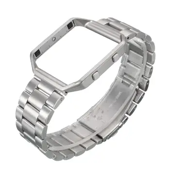

Fashion Stainless Steel Metal Frame + Replacement Wrist Band Strap For Fitbit Blaze, Silver