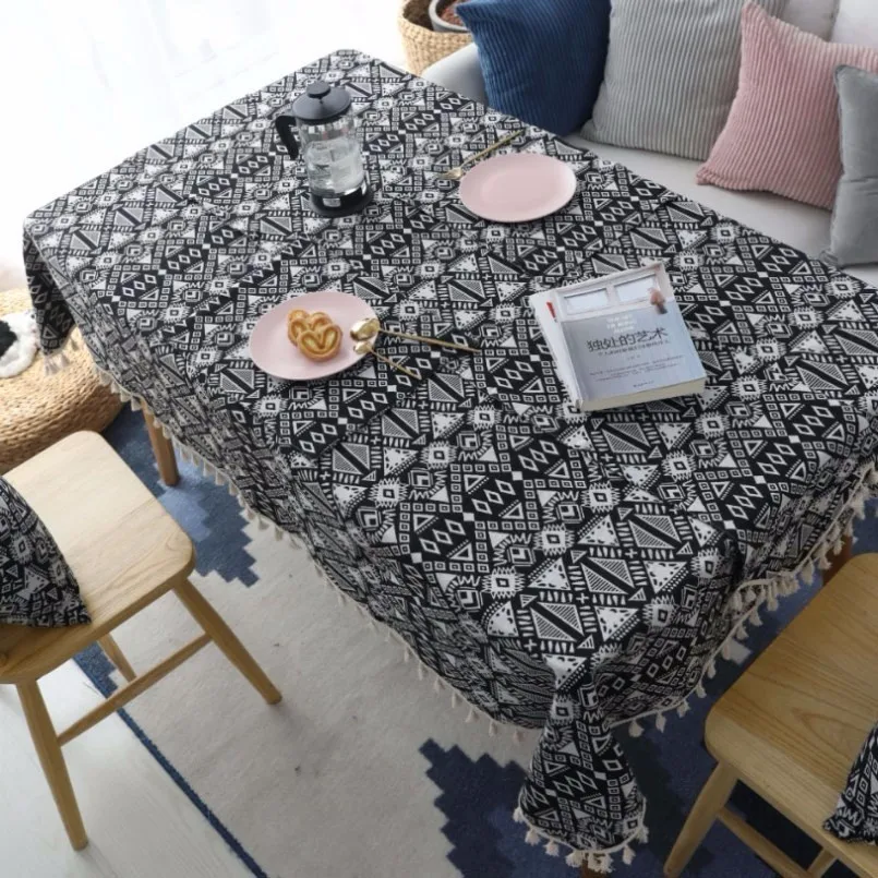 

New Nordic Black Geometric Double-sided Thickening Cafe Bar Coffee Table Cloth Christmas Rectangular Tablecloth For Home Decor