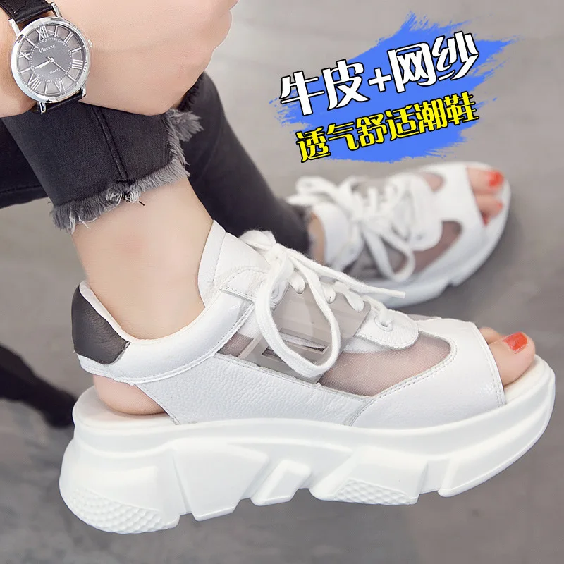 

Mouth Sandals Woman Summer 2019 Student Thick Bottom Muffin Leisure Flat Bottom Genuine Leather