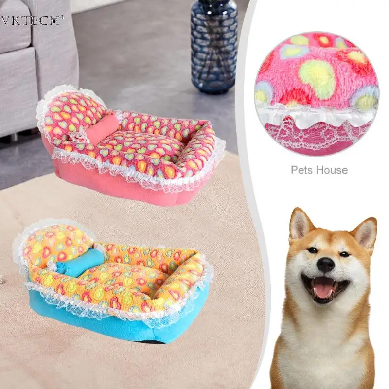 cheap Pets Bed Soft Coral Velvet Lace Cute Ingot Shaped Winter Warm Cat Nest Pet Cat Dog Kennel Bed Sofa Sleeping Bag House dog bed