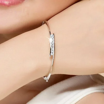 

Korean Real Silver S925 Bangle Diamond Female Opening Clasp Bizuteria pulseras plata de ley 925 Sterling mujer Sliver for Women