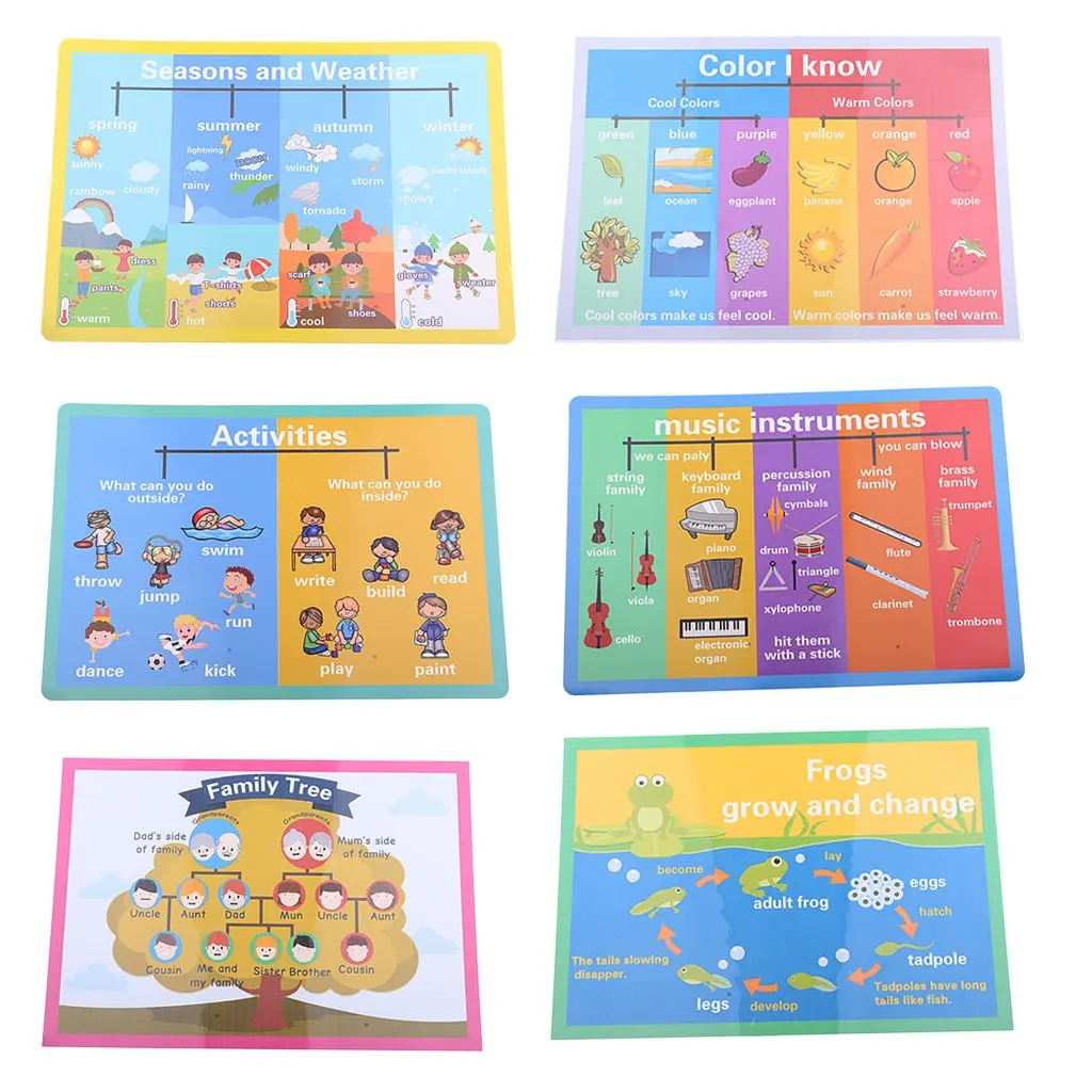  6 Pcs Home Hanging Images Picturtes Teaching Materials Early Learning Educational Toys for Children