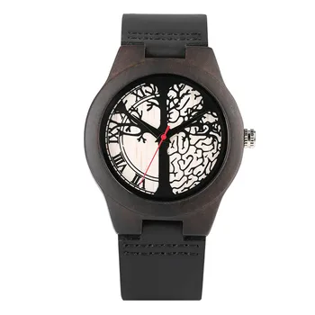 

Coffee Wood Watch for Women Casual Leather Quartz Watch Movement Loves Handmade Natural Wood Wrist Watch for Teenager