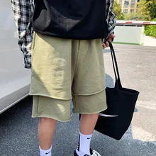 Двухслойные мужские шорты, пять штанов, брюки до колен, модные Свободные Комбинезоны, прямые спортивные летние шорты для прогулок