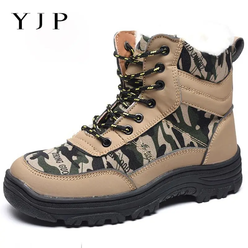 

YJP Camouflage Warm Kitchen Work Safety Shoes For Men Steel Toe Anti-smashing Anti-puncture Protection Boots Hiking Snow Boots