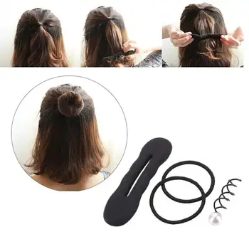 

4pcs/set Women Girls Pearl Hair Clip Spiral Spin Screw Hair Clip Elastic Braid Rope Hairdisk Donut Headwear Hair Accessorie Gift