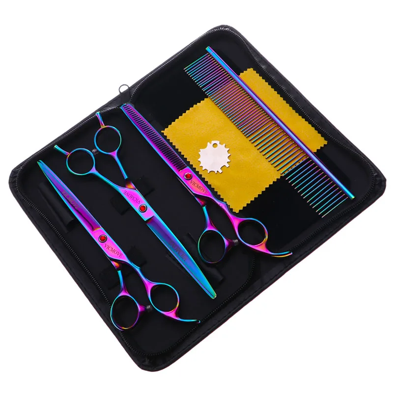 

7" Professional Hair Scissors Salon Barber Hairdressing Shears Haircut Tool Kit 4Pcs/Set For Pet Grooming Hair Multicolor Style