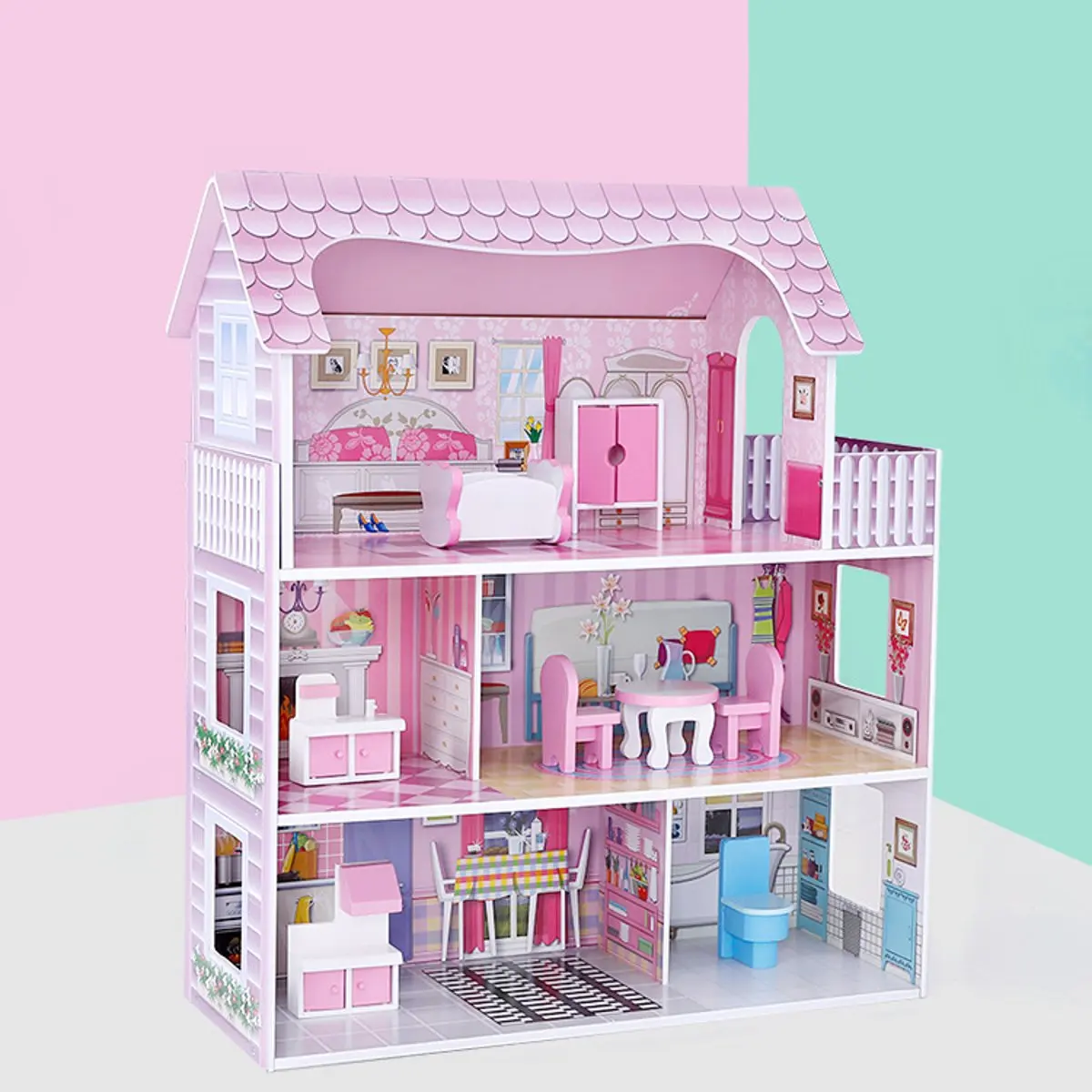 DIY Doll House Furniture DIY Miniature Model Kits Set 3D Wooden Dollhouse Girls Birthday Gifts Toys 3 Level Large Toy