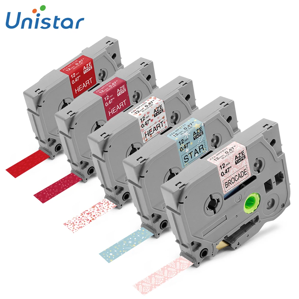 

Unistar 5pcs TZe Pattern Tapes compatible for Brother P-Touch Printer Ribbons 12mmx4m tze Label Tape TZe-MPVA31 TZe231