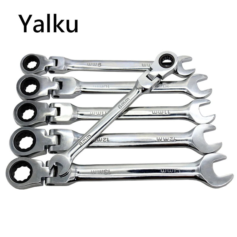 Ratchet Handle Wrench Adjustable Spanner 6pcs Movable Head Fixed Head