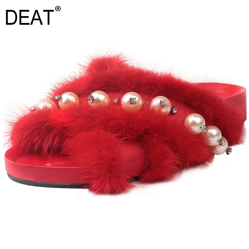 

[DEAT] 2019 New Spring Summer Round Toe String Bead Crystal Casual Simple Outside Flst Slippers Women Shoes Fashion Tide 10SJ651