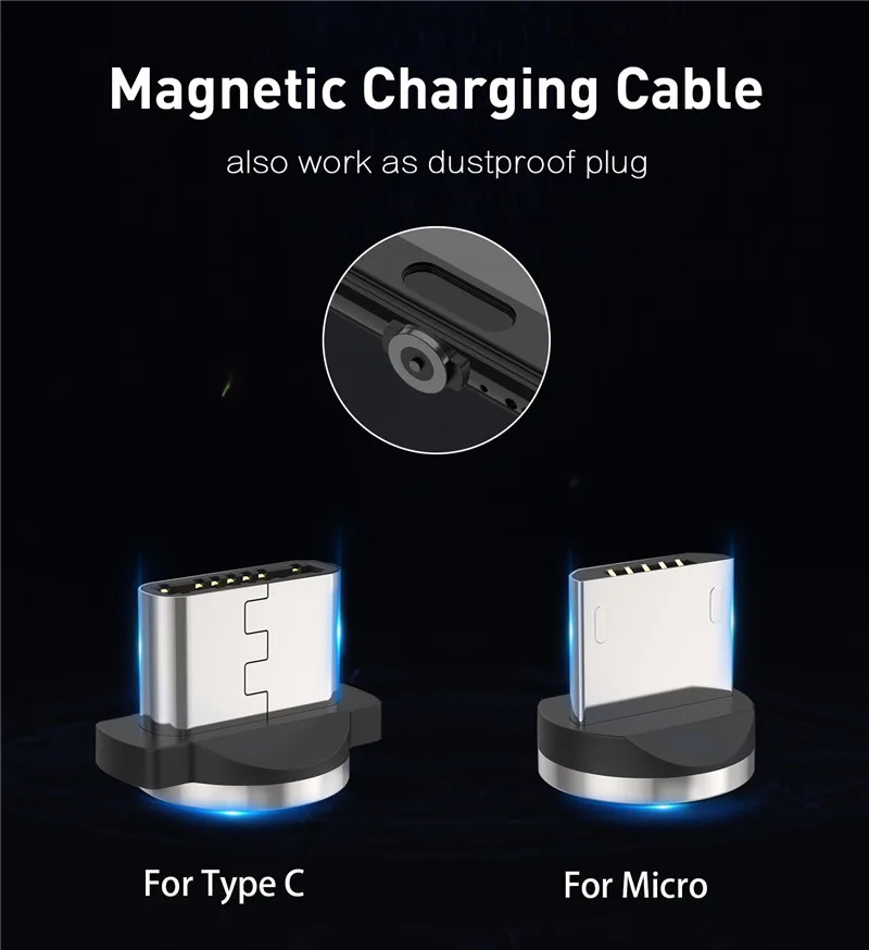 USLION المغناطيسي مايكرو كابل USB لسامسونج S10 S9 نوع-c شحن تهمة المغناطيس مهايئ شاحن USB نوع C الهاتف المحمول الكابلات