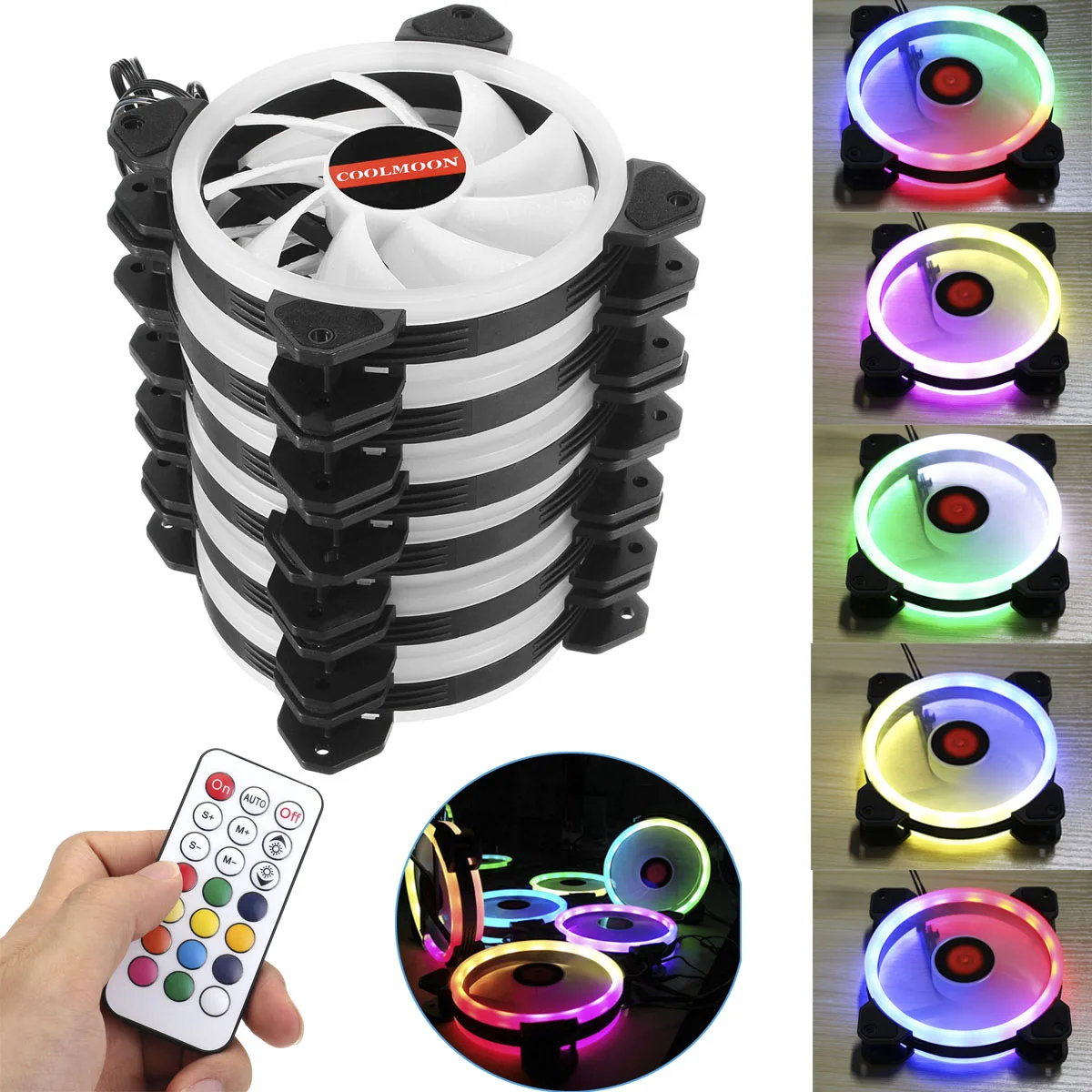 6 قطعة وحدة معالجة خارجية للحاسوب PC التبريد مروحة RGB ضبط LED 120 مللي متر هادئة + IR عن بعد جديد الكمبيوتر مسند تبريد للاب توب مدمج به مكبر صوت RGB حال...