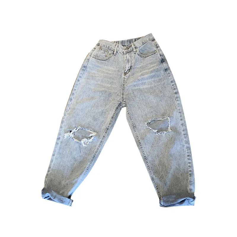 Summer Hole Vintage Women Boyfriend Ankle Jeans High Waist Loose Lazy Style Mom Jeans Denim Pants