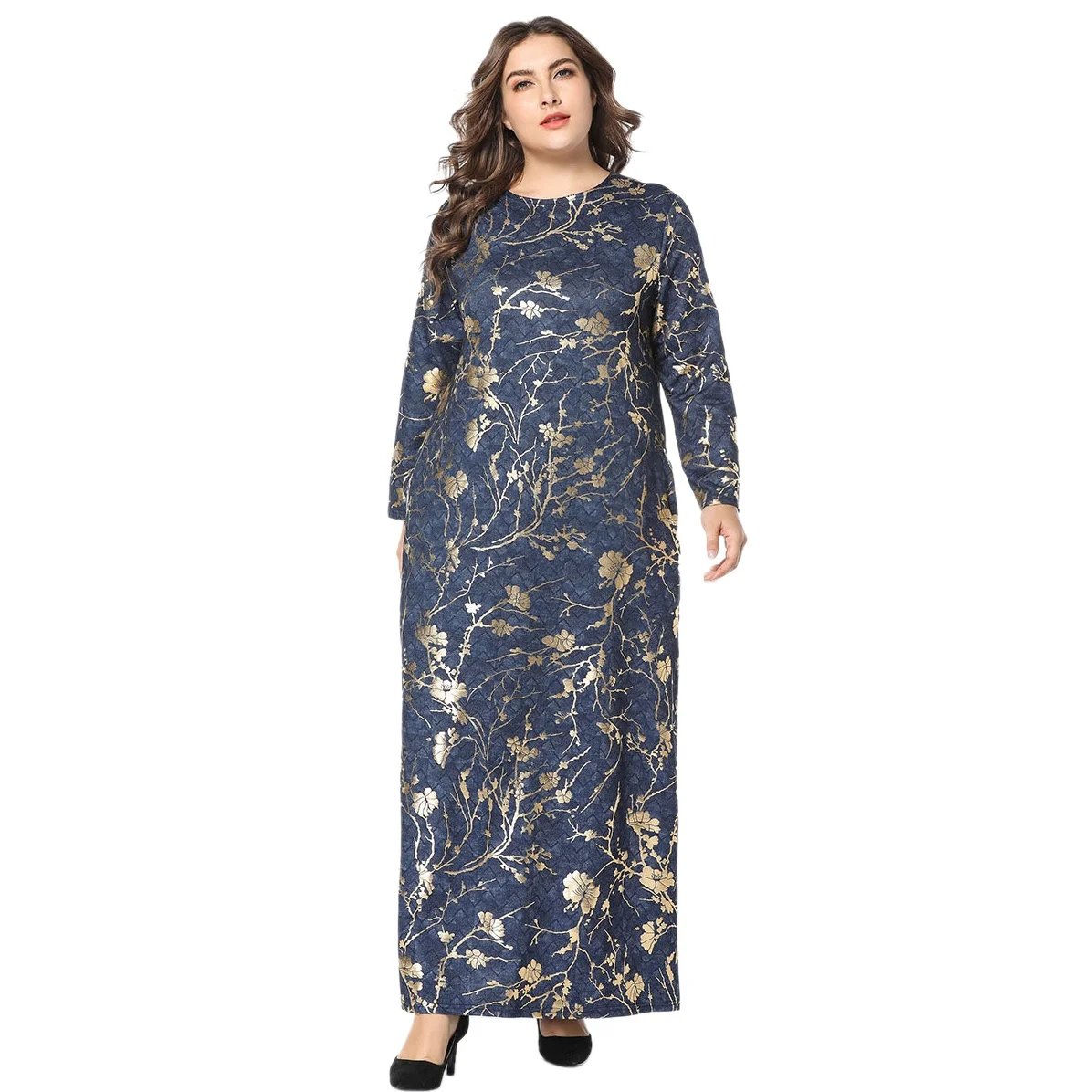 Для женщин Элегантный мусульманское длинное платье цветочный вечернее платье с длинными кружевными рукавами тонкий большой Размеры