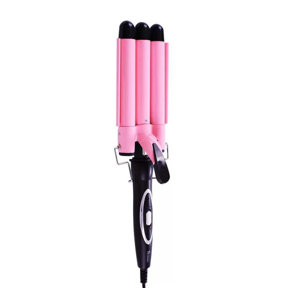 Murah Surker Tiga Barel Curling Iron Tongkat dengan LCD Tampilan Suhu 1 Inch Turmalin Keramik Triple Barel, tegangan Ganda CR