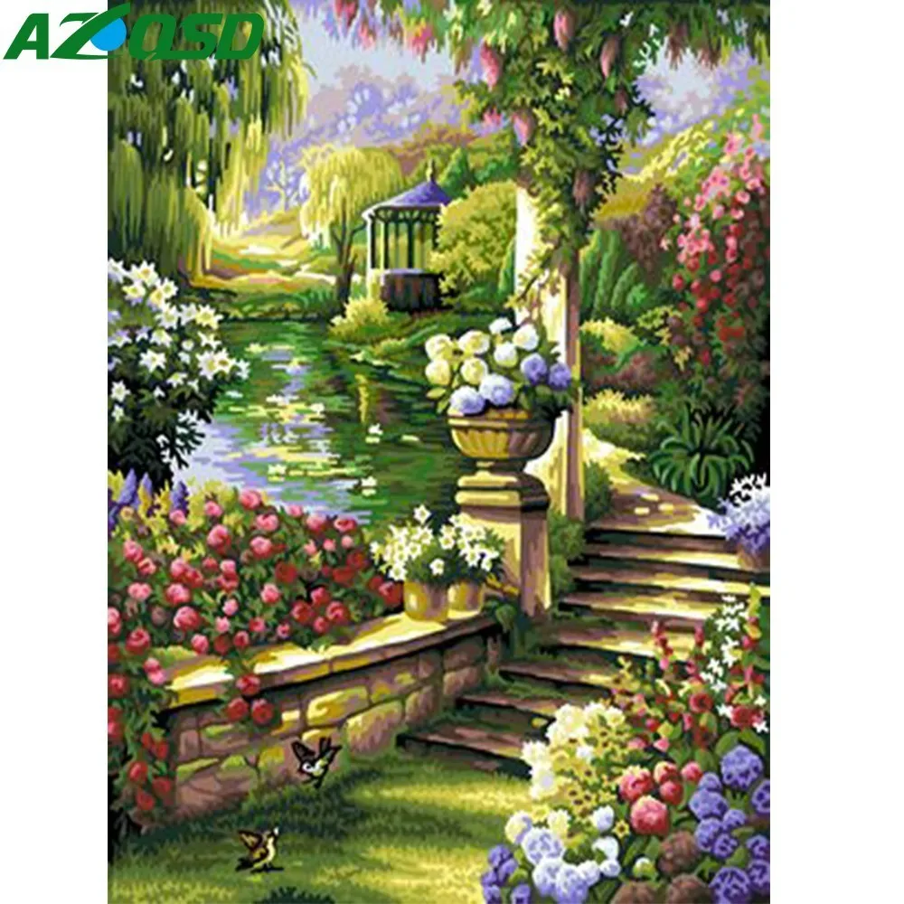 

AZQSD Frameless DIY Oil Painting Garden Scenery Pictures By Numbers On Canvas Wall Pictures Wall Art Home Decoration