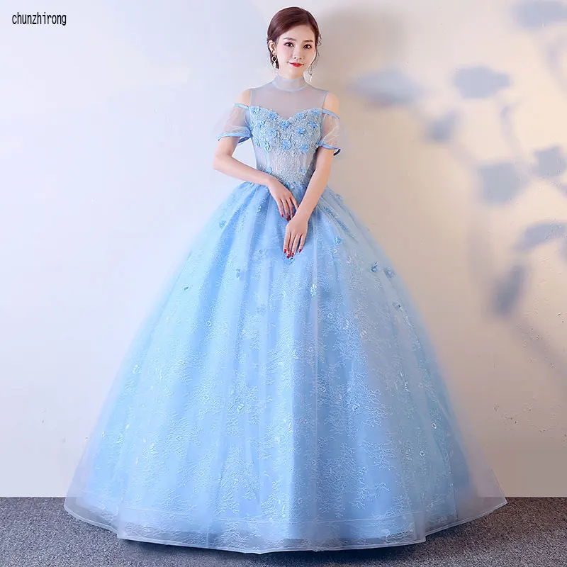 

New The Banquet Elegant Evening Prom Halter Organza Tulle Short Sleeves Lace Appliques Floor-length Party Custom Formal Gowns