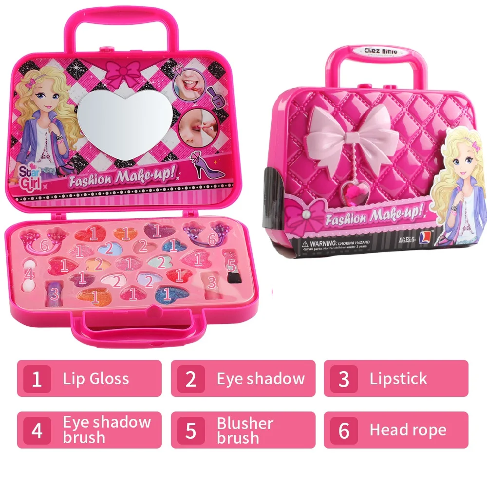 

Princess Children's Cosmetics Toys Sets Safe Non-Toxic Girl Makeup Kit Eyeshadow Lipstick Blush Palette Makeup Brushes Box TSLM1