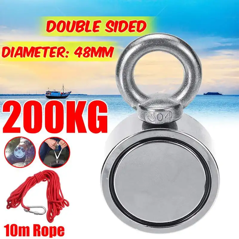 

SWILET 200KG Double-sided Strong Powerful Round Neodymium Magnet Hook Salvage Magnet Sea Fishing Equipments Holder with Ring