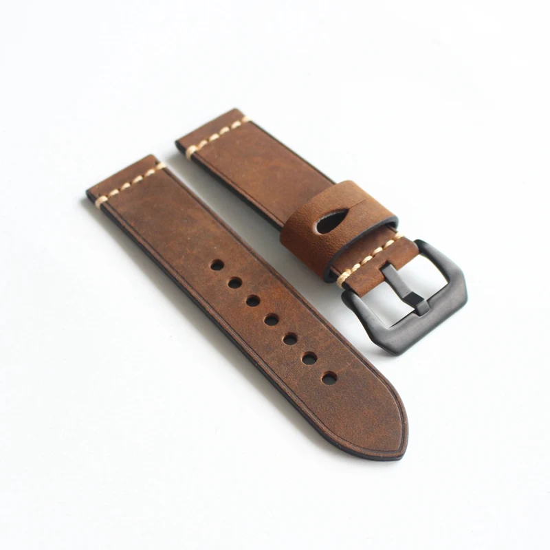 

Men's soft cozy Wristband handmade High Quality 20 22 23 24 26mm black Buckles Brown WatchBand Watch Straps For PAM brand watch