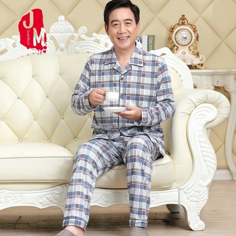 

Spring Pyjama Men Set Cotton Cardigan Pajama Man Long Sleeve Solid Pajama Male Turn-down Collar Autumn Pijama Men L XL XXL XXXL