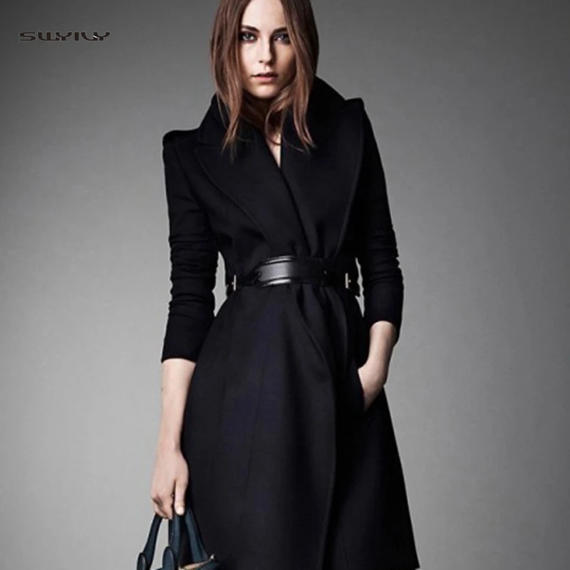 

New Women's Woolen Jacket Casual Long One Button Buckle Coat Slim Lapel with Wool Jacket Autumn and Winter New Belt Jacket