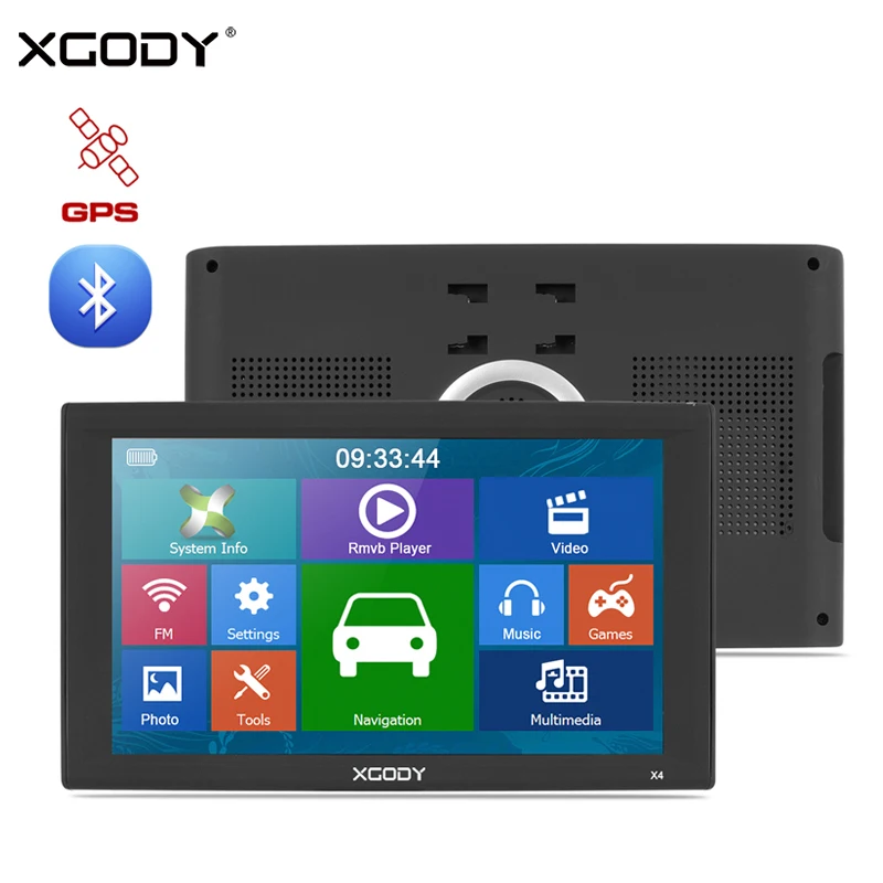 XGODY X4 9 Inch Car GPS Navigation Bluetooth Truck Navigator 128MB 8GB GPS Auto Sat Nav FM Rear
