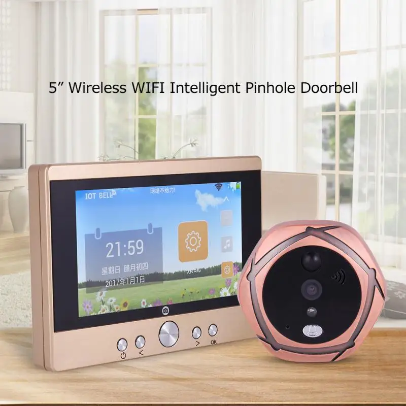 

720P WiFi Wireless Digital Peephole Door Viewer 5 inch LCD Digital Peephole Door Phone Doorbell Intercom IR Night Vision