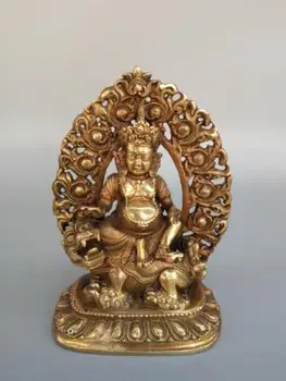

Exquisite Pure Brass God Of Wealth Mammon Sitting Lion Lotus Flower Statue