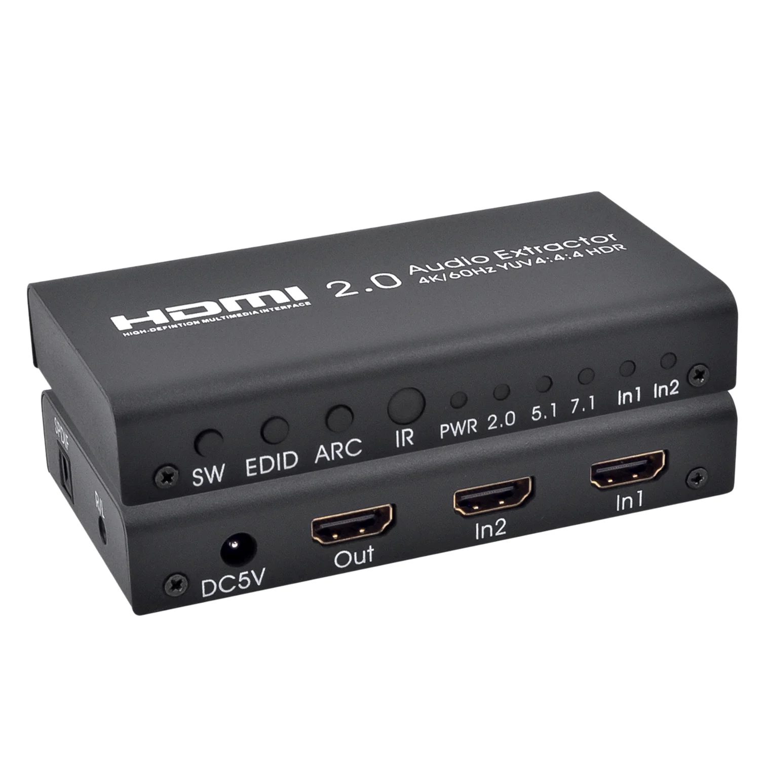 

HDMI2.0 Audio Extractor Splitter 2in 1out 4K 60Hz YUV 4:4:4 HDR For HDTV DVD Player, Blu-Ray Player, Network Player